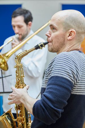 Oliver Mawdsley (Sir Frank Worthington-Blythe) & Matthew Bugg (Harry Brown) Photo